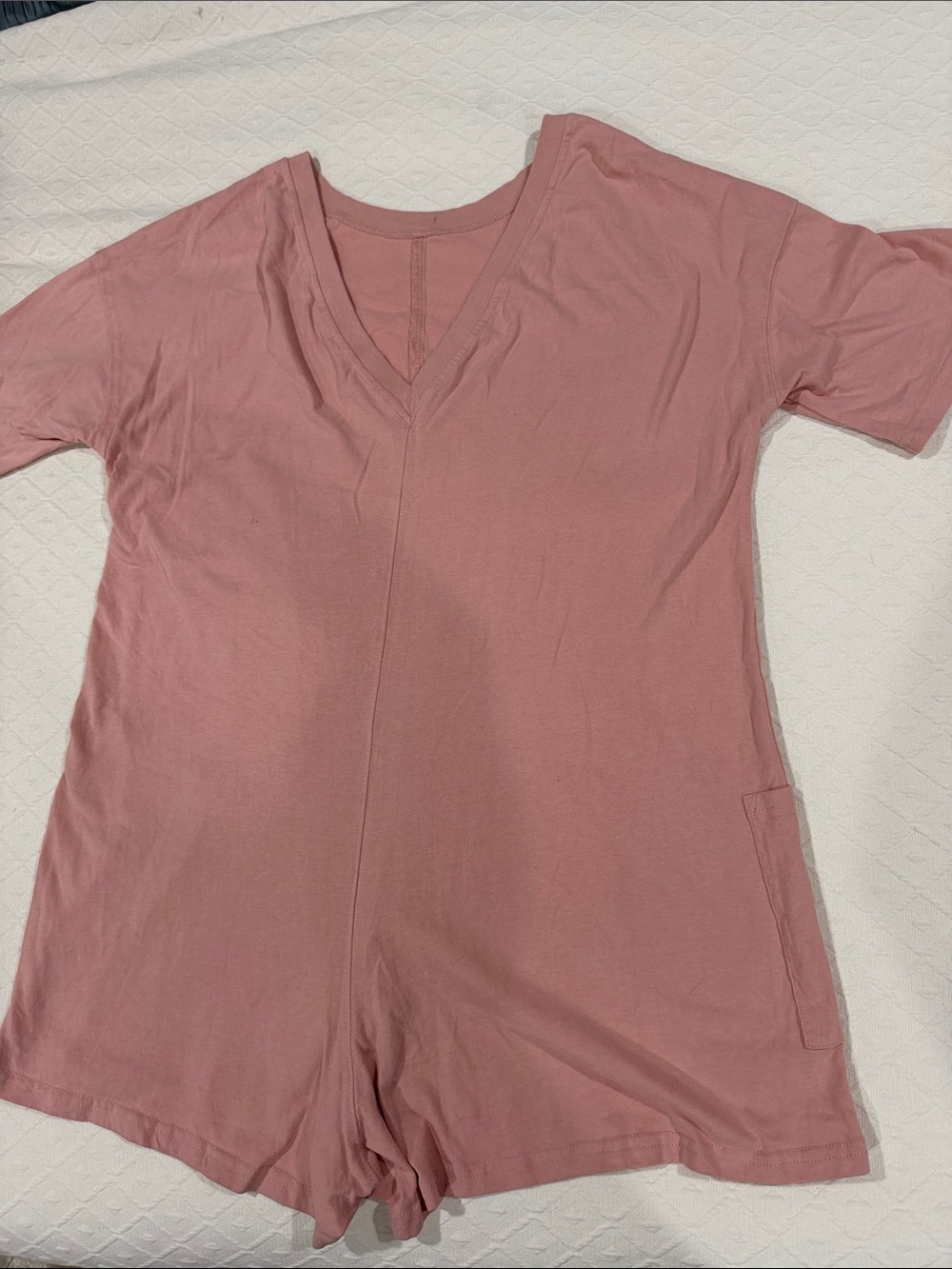 Dusty Rose V-Neck Short Sleeve Romper - L